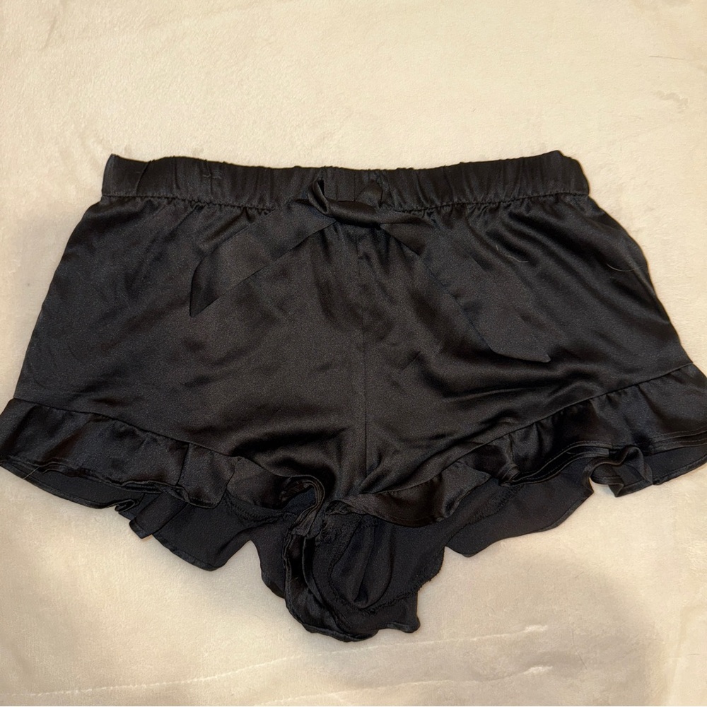 Victoria's Secret Black Satin Pajama Shorts XS w/ Front Tie Bow